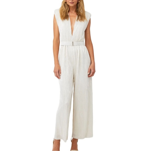 Sabina Musayev Pants - Sabina Musayev Saffron White Metallic Jumpsuit Size S